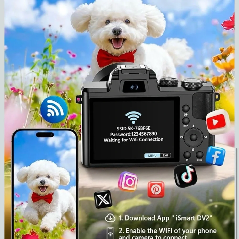 8K Black Digital Camera with Wi-Fi